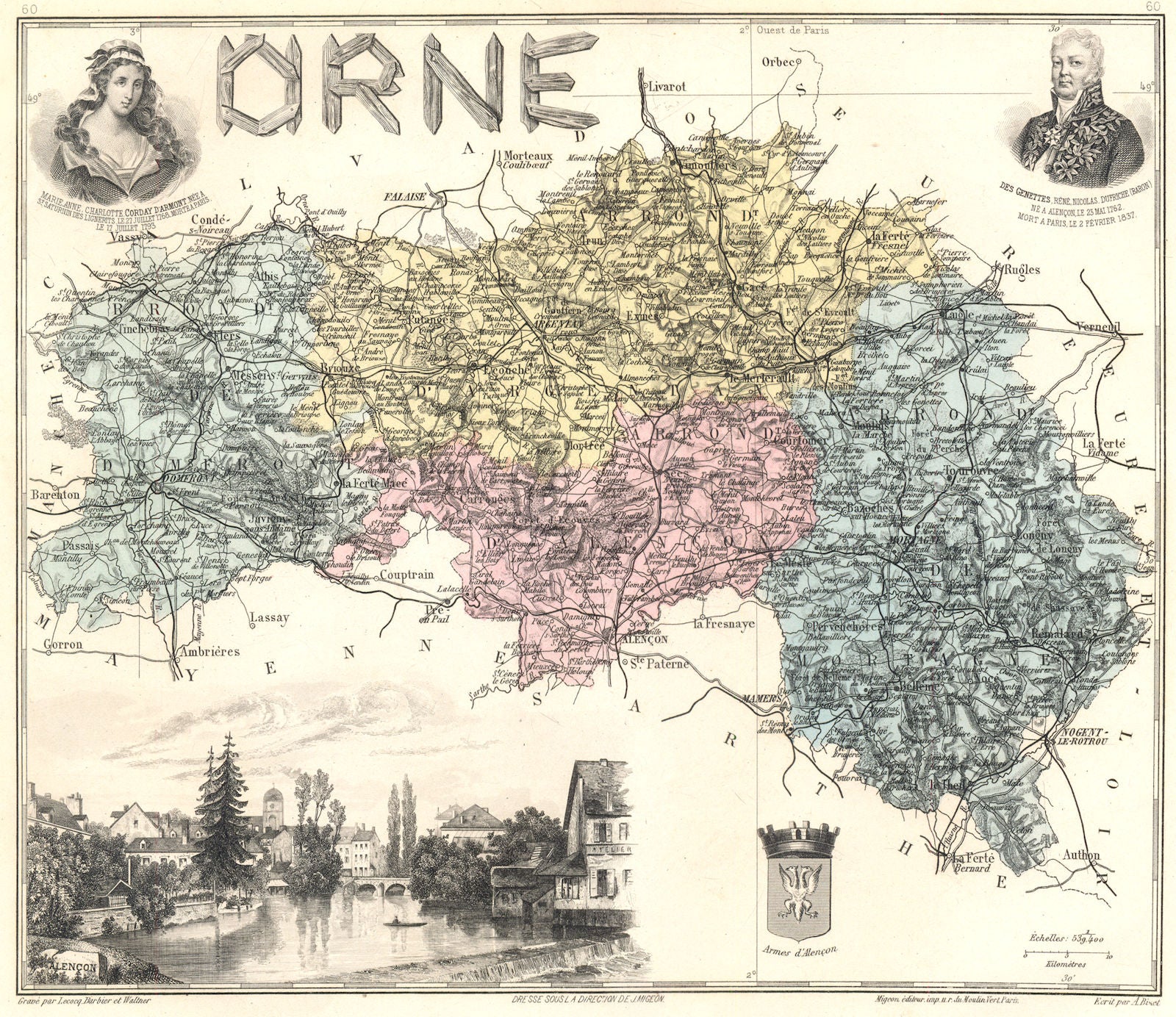 ORNE. Orne département.  Alençon vignette. Vuillemin 1903 old antique map